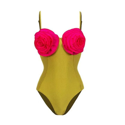 French Solid One-Piece Swimsuit
