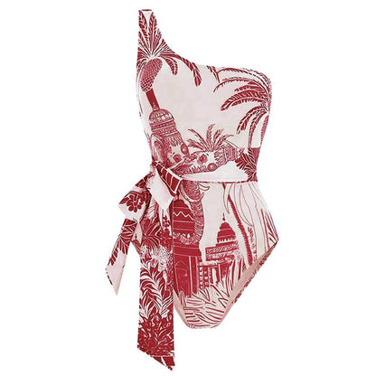 Asymmetric One-Shoulder One-Piece Swimsuit