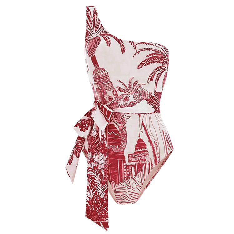 Asymmetric One-Shoulder One-Piece Swimsuit