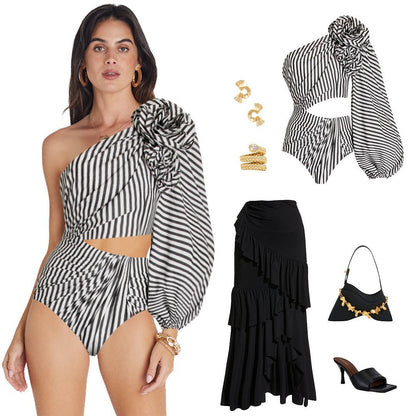 Pleated Ruffle One-Piece Swimsuit
