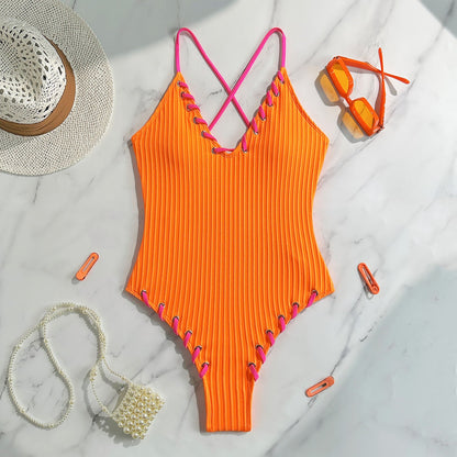 Colorblock Rope Strap One-Piece Swimsuit