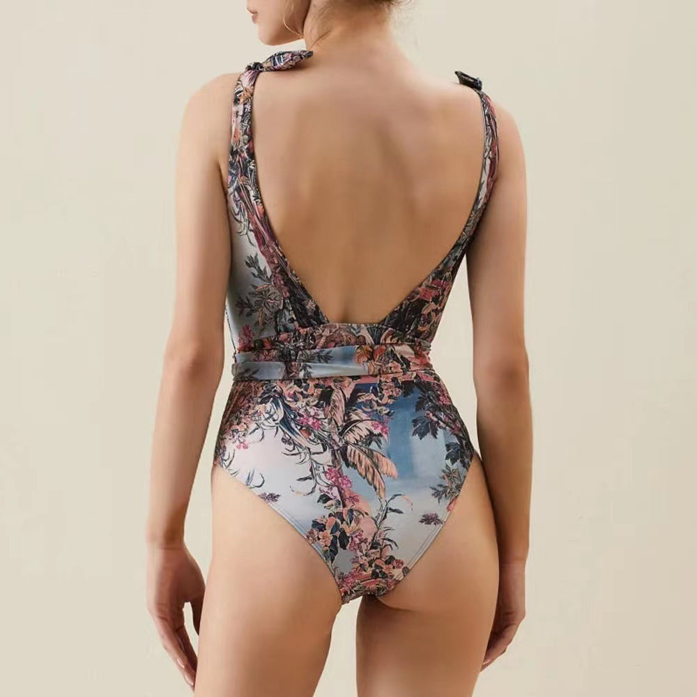 Print Mesh One-Piece Swimsuit