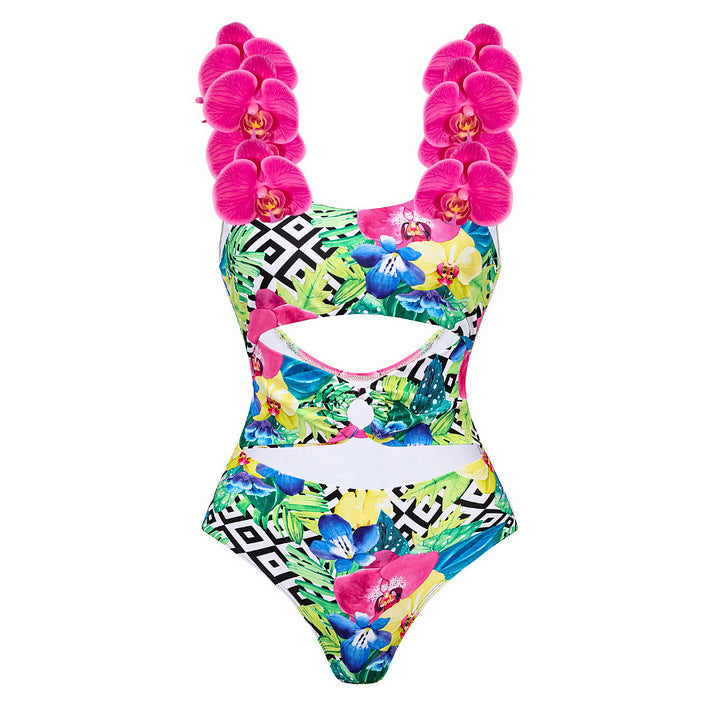 Floral One-Shoulder One-Piece Swimsuit