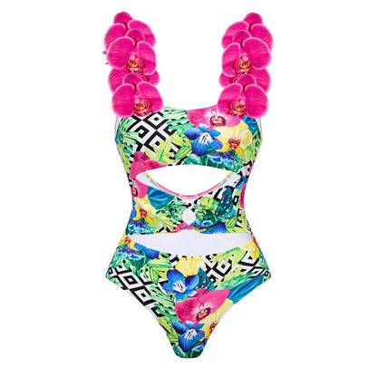 Floral One-Shoulder One-Piece Swimsuit