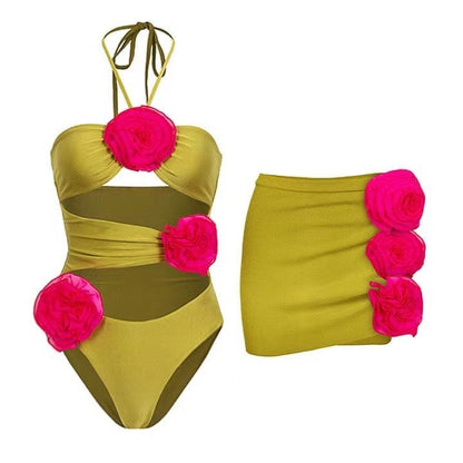French Solid One-Piece Swimsuit