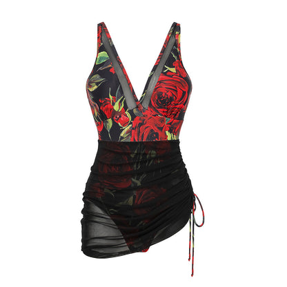 Mesh Patchwork One-Piece Swimsuit