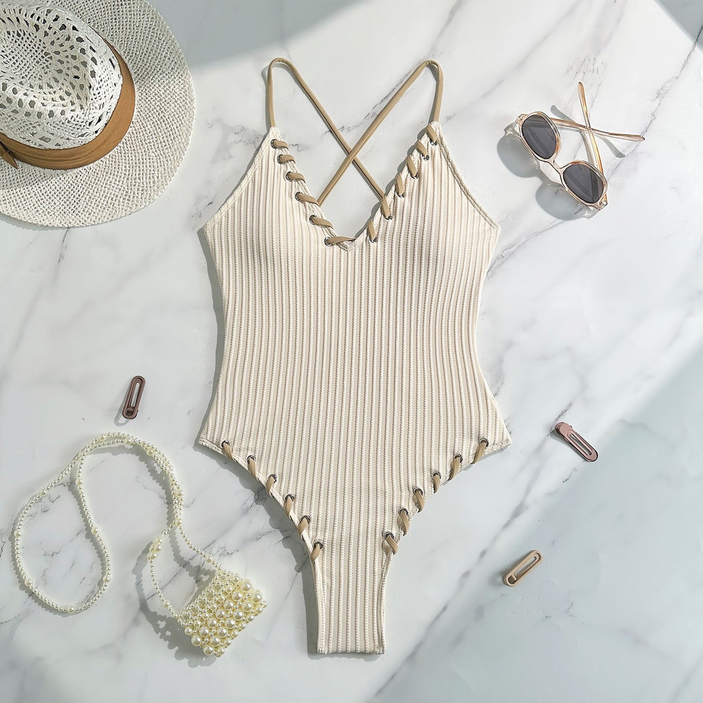 Colorblock Rope Strap One-Piece Swimsuit