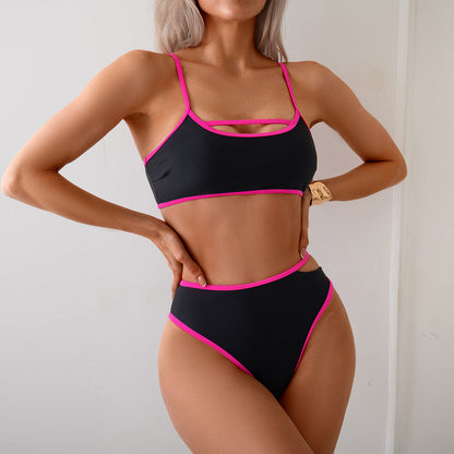 Open Back Colorblock Bikini Set