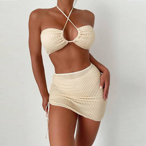 Drawstring Open Back Bikini Set