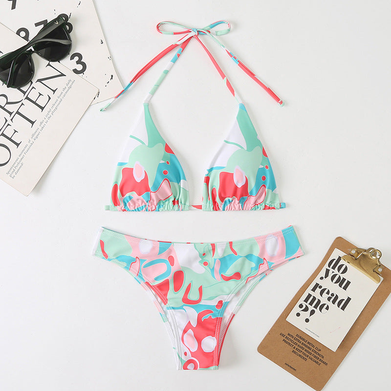 Slit Digital Print One-Piece Swimsuit
