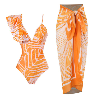 Chiffon One-Shoulder One-Piece Swimsuit