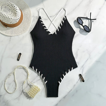 Colorblock Rope Strap One-Piece Swimsuit