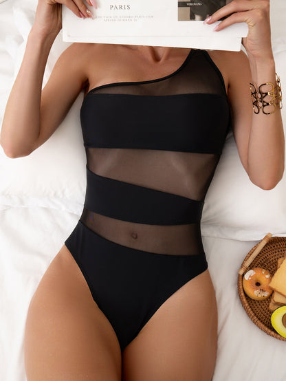 Mesh Patchwork One-Piece Swimsuit