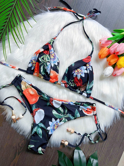 Floral Slit Bikini Set