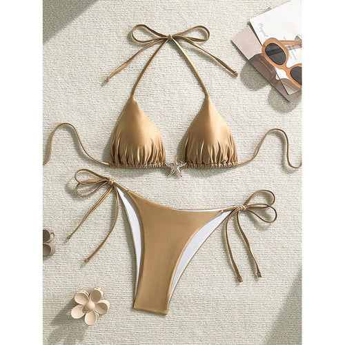 Lace Solid Bikini Set