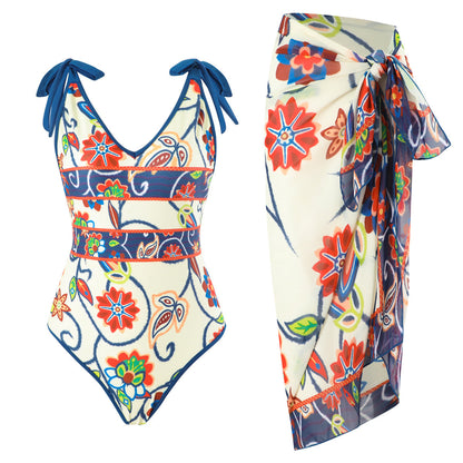 French Two-Piece One-Piece Swimsuit