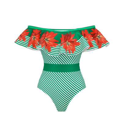 Green Striped One-Piece Swimsuit