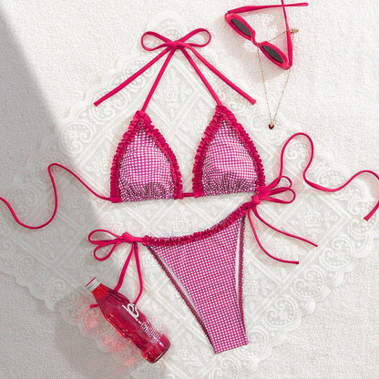 Plaid Lace Bikini Set