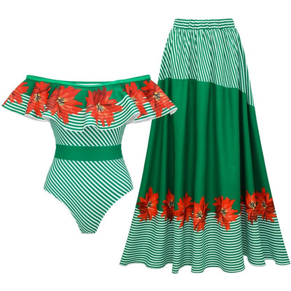 Green Striped One-Piece Swimsuit