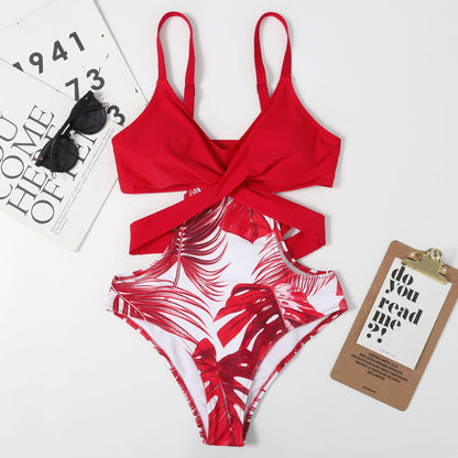 Leaf Print One-Piece Swimsuit