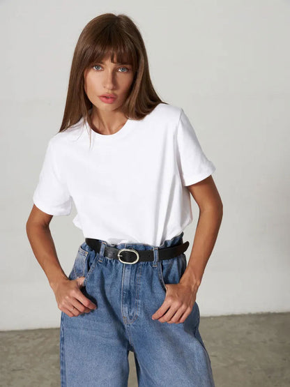 Minimalist Casual Solid Crew Neck T-shirt