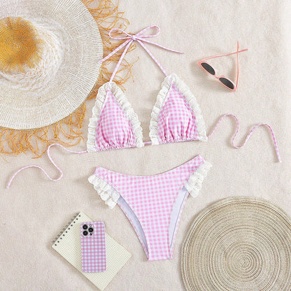 Lace Plaid Bikini Set