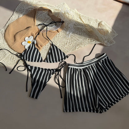Lace Stripe Bikini Set