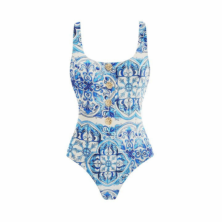 Blue Print One-Piece Swimsuit