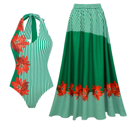Green Striped One-Piece Swimsuit