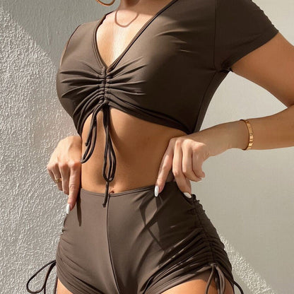 Drawstring Neck Bikini Set