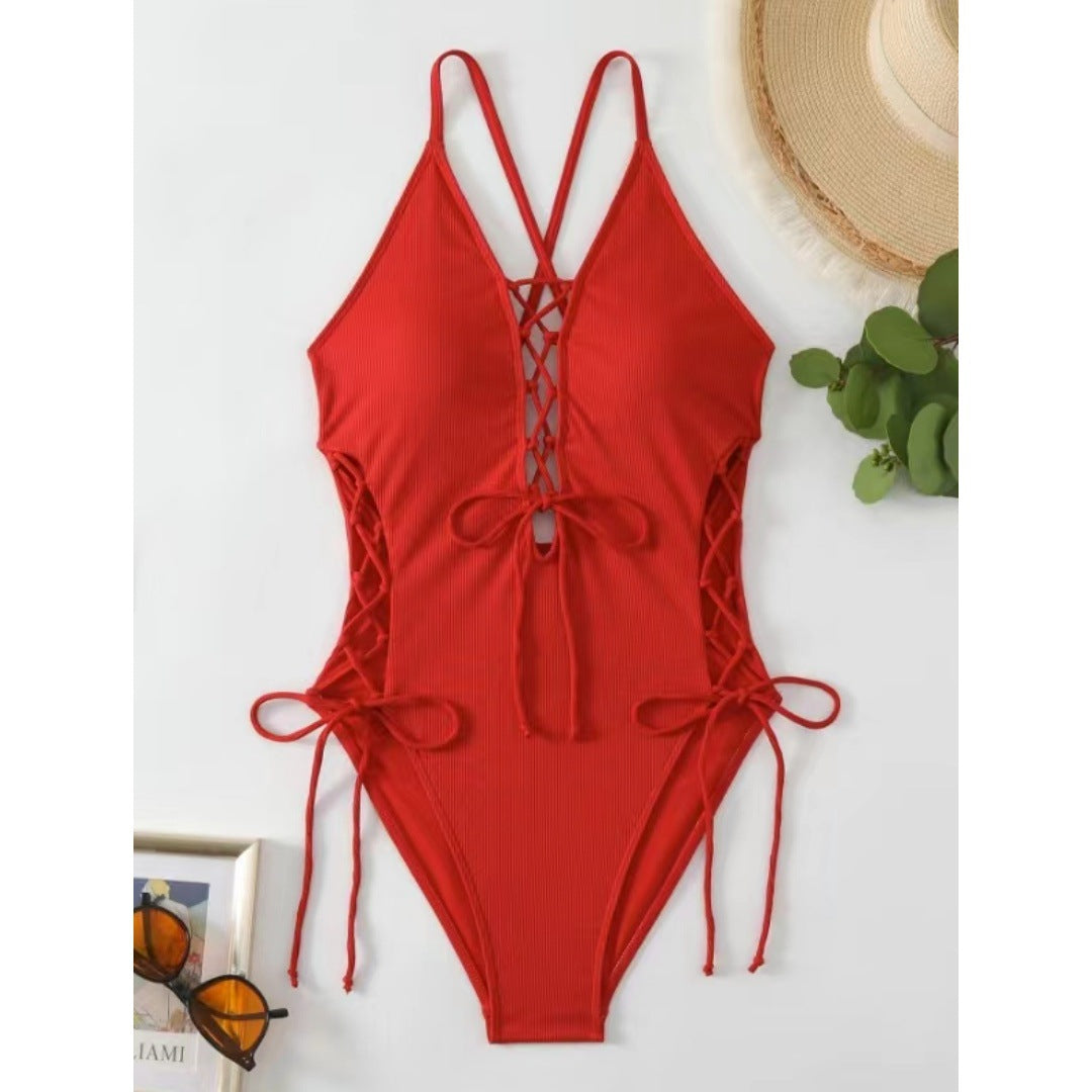 Open Back Halter One-Piece Swimsuit