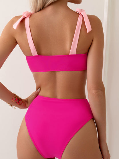 Colorblock Strap Bikini Set