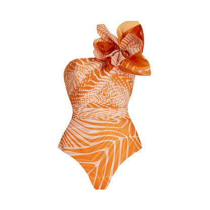 Floral One-Shoulder One-Piece Swimsuit