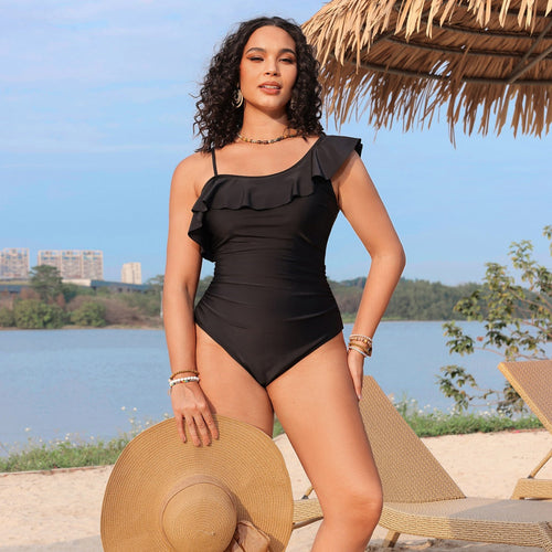 Lace One-Shoulder One-Piece Swimsuit