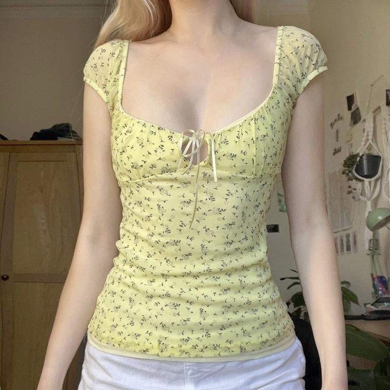 Vintage Floral Mesh Sexy Blouse