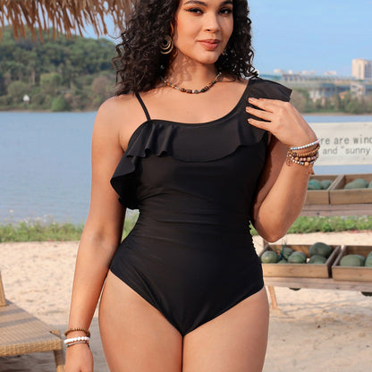 Lace One-Shoulder One-Piece Swimsuit
