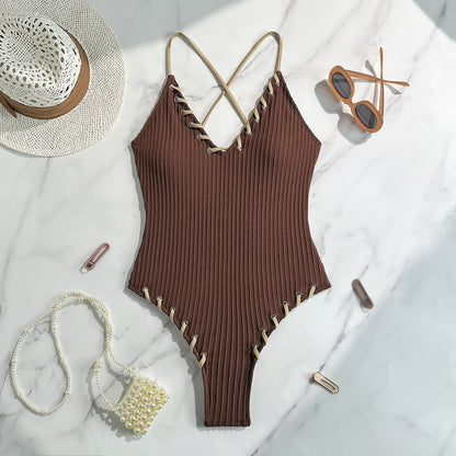 Colorblock Rope Strap One-Piece Swimsuit