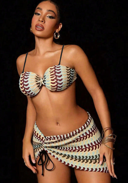 Colorblock One-Shoulder Bikini Set
