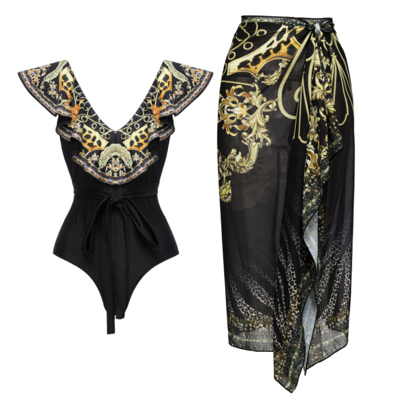 Black & Gold One-Piece Swimsuit