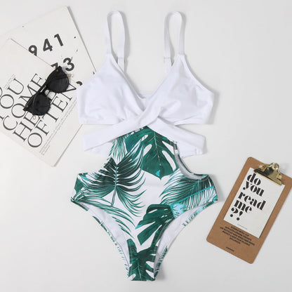 Leaf Print One-Piece Swimsuit