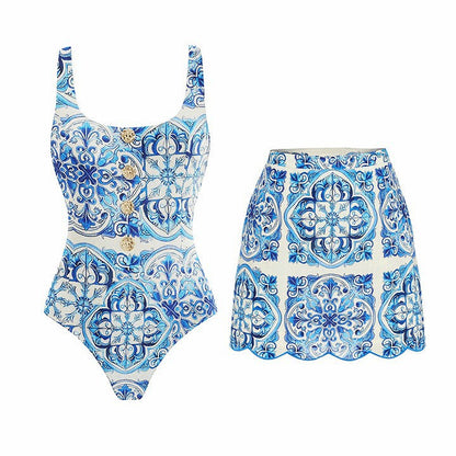 Blue Print One-Piece Swimsuit