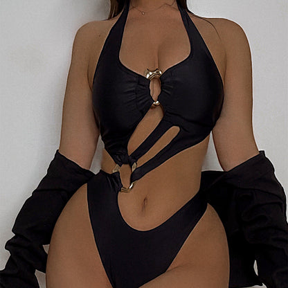 Open Back Solid One-Piece Swimsuit