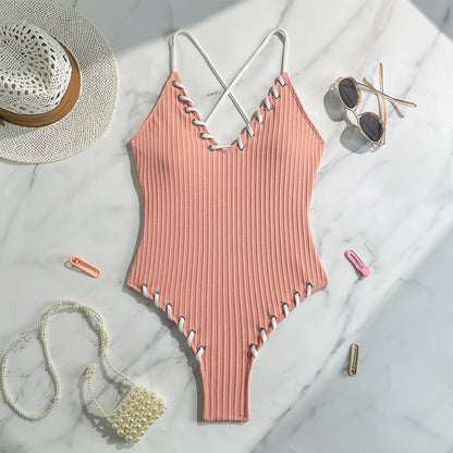 Colorblock Rope Strap One-Piece Swimsuit