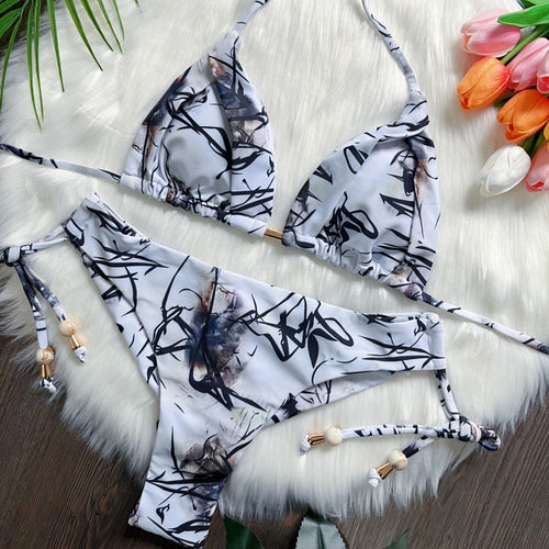 Floral Slit Bikini Set