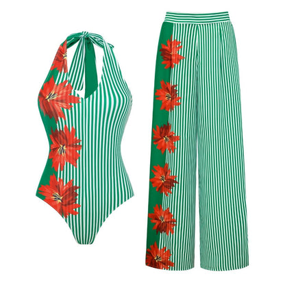 Green Striped One-Piece Swimsuit