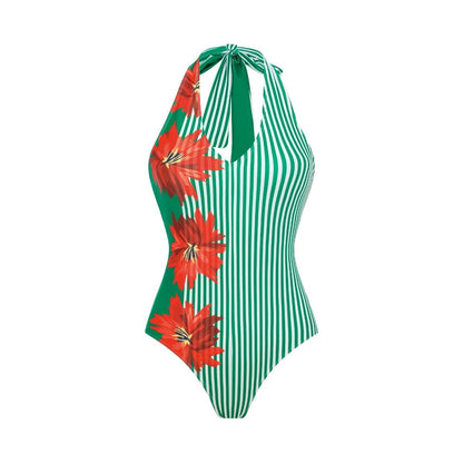 Green Striped One-Piece Swimsuit