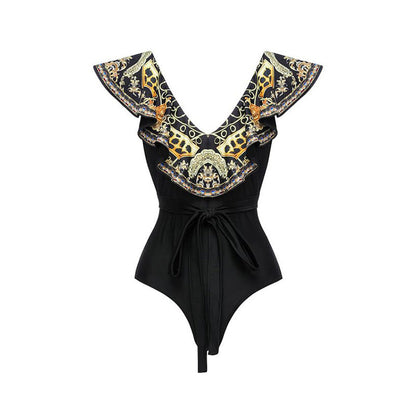 Black & Gold One-Piece Swimsuit