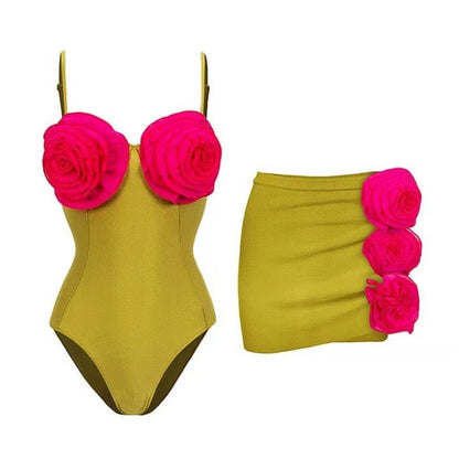 French Solid One-Piece Swimsuit