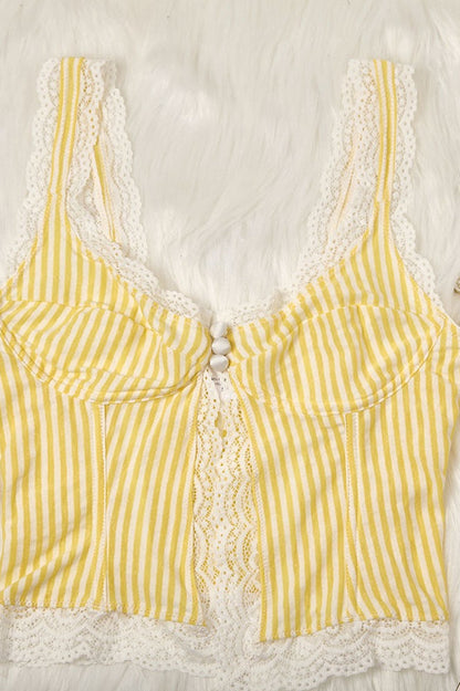 Sexy Ruffled Stripe Lace Tank Top