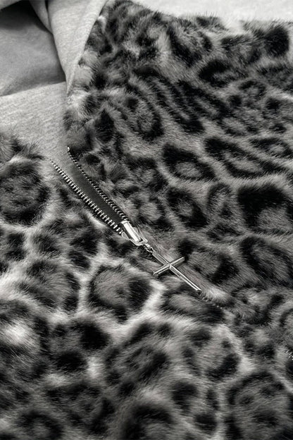 Reversible Vintage Leopard Zipper Hoodie
